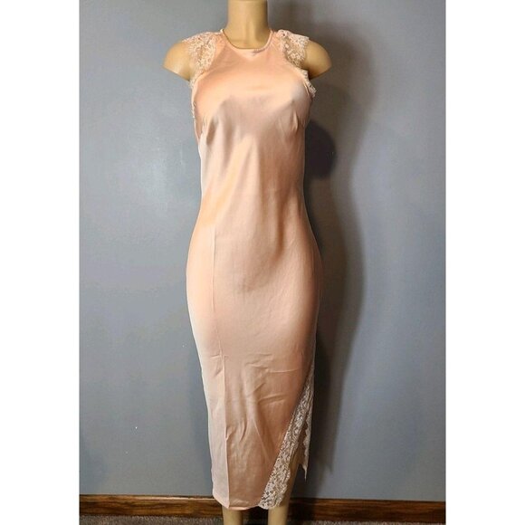 Pink Lace Satin Maxi Slip Dress S Dainty Fairy Coquette New Year 1920s Holiday - Picture 1 of 8